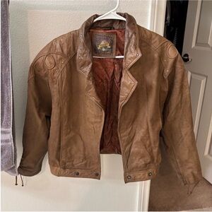 New no tags Classic open front Tan Leather Jacket for Women